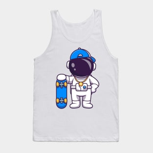 Cute Cool Astronaut With Skateboard Cartoon Tank Top